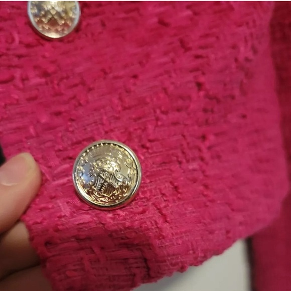 Rachel Zoe Cropped Hot Pink Tweed Blazer - Size Large - Picture 6 of 6